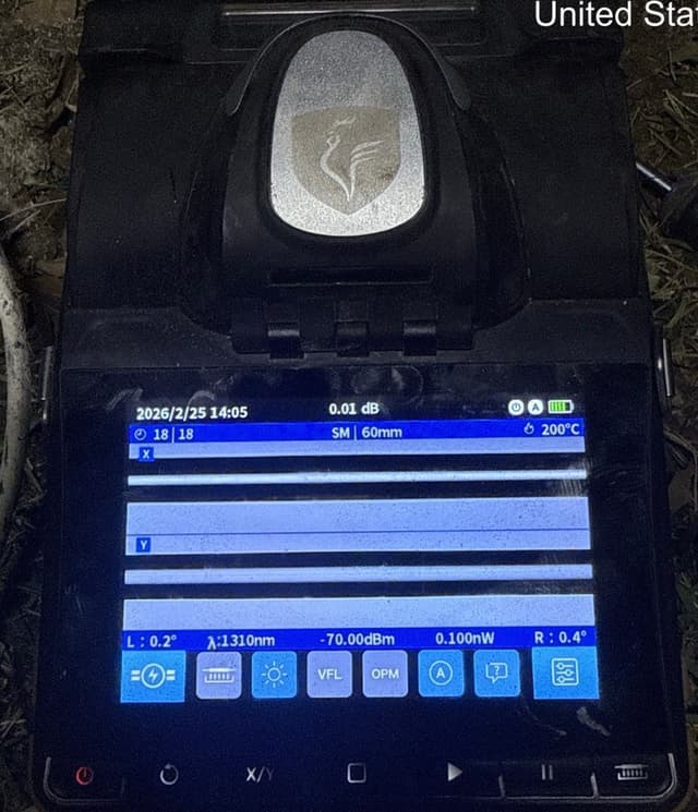 Splicer screen showing 0.01 dB